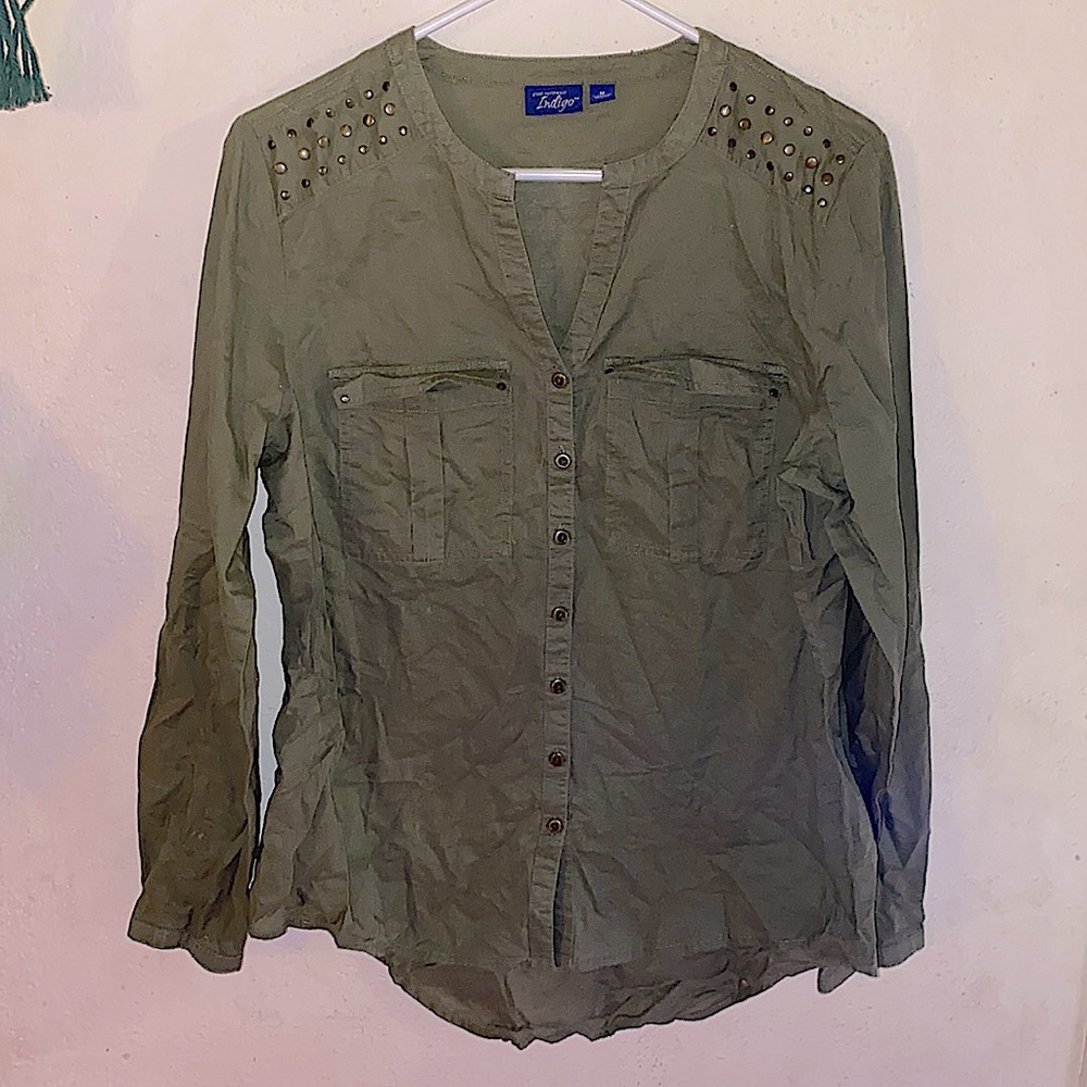Indigo studded button down shirt